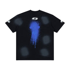 Hellstar Gradient Wash Blue Splatter Graphic Oversized T-Shirt - Vintage Wash