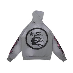 HELLSTAR Flame Paint Splatter Gradient Vintage Wash Hoodie