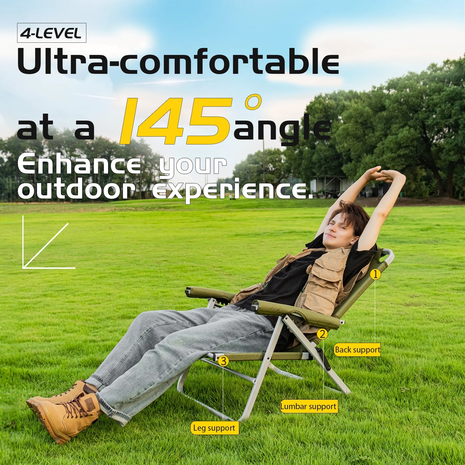 4-Level Adjustment Table Portable Camping Chair Backpacking Chair