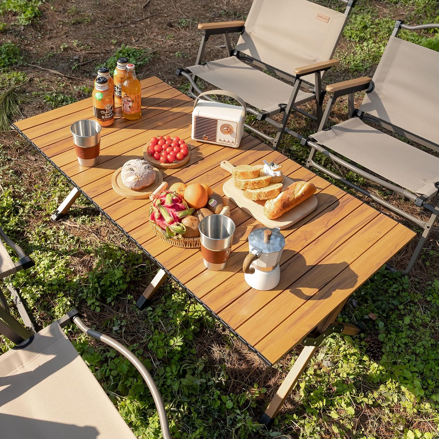 Whitsunday Outdoor Camping Table,Wood Grain Aluminum Table