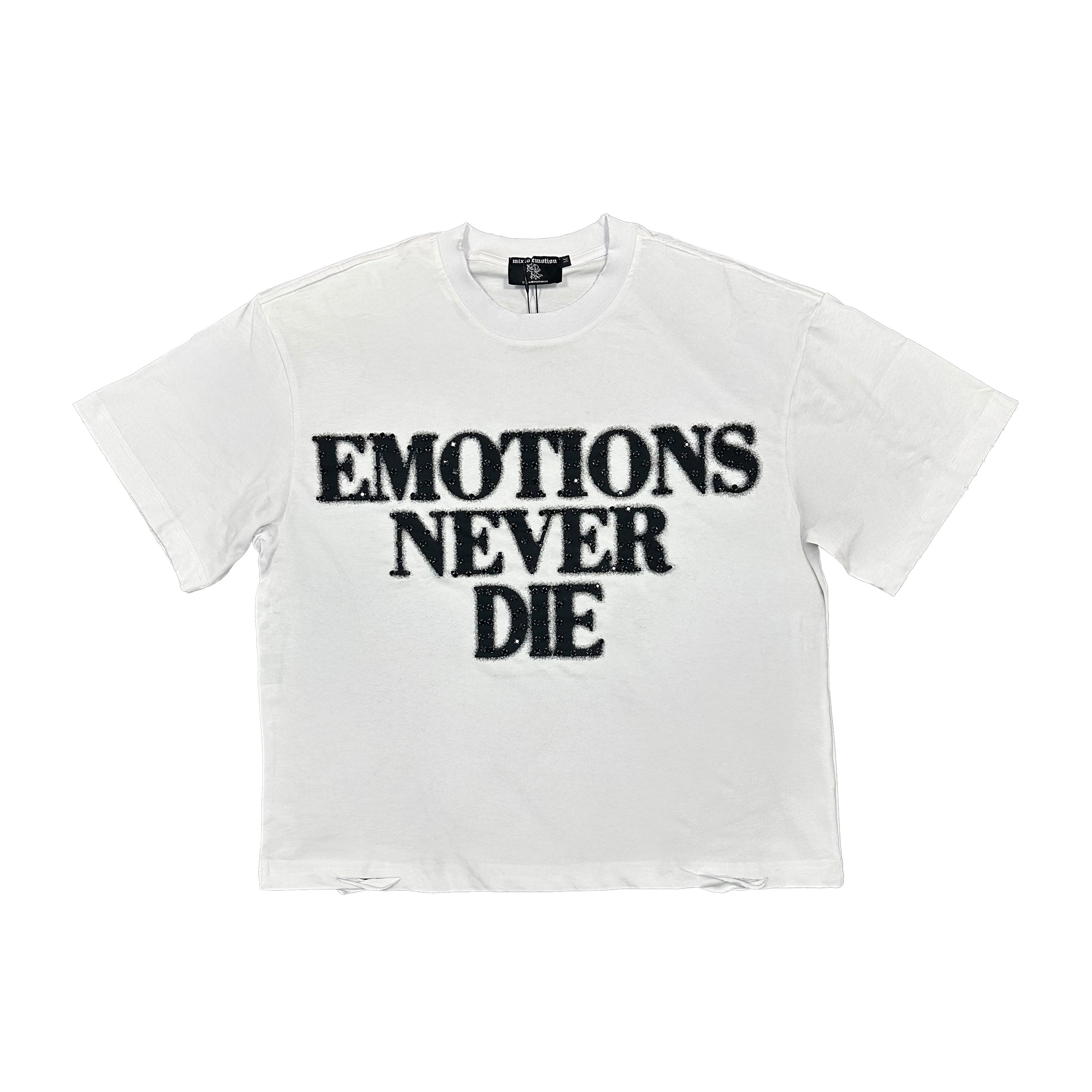 Mixed Emotions White ‘End’ Rhinestone Tee