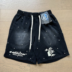2024 summer new washed and worn casual shorts, flame printed trendy brand Hell Star men's five quarter pants (20)