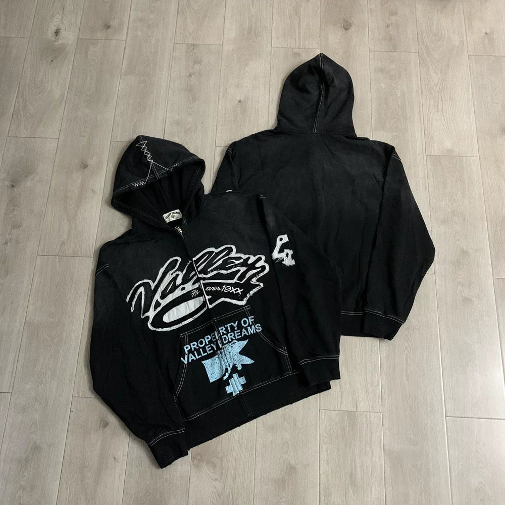 Vale Forever "Valley Dreams Property" Vintage Zip-Up Hoodie (Black)