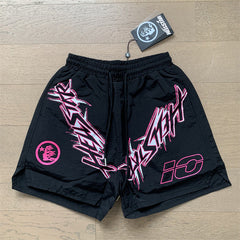 2024 summer new washed and worn casual shorts, flame printed trendy brand Hell Star men's five quarter pants (7)