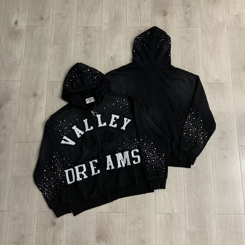 Vale Forever "Valley Dreams Arch" Vintage Zip-Up Hoodie (Black)