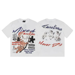 MIXED EMOTION "Emotions Never Die" Cherub Graphic Streetwear T-Shirt - White / Multi-Color