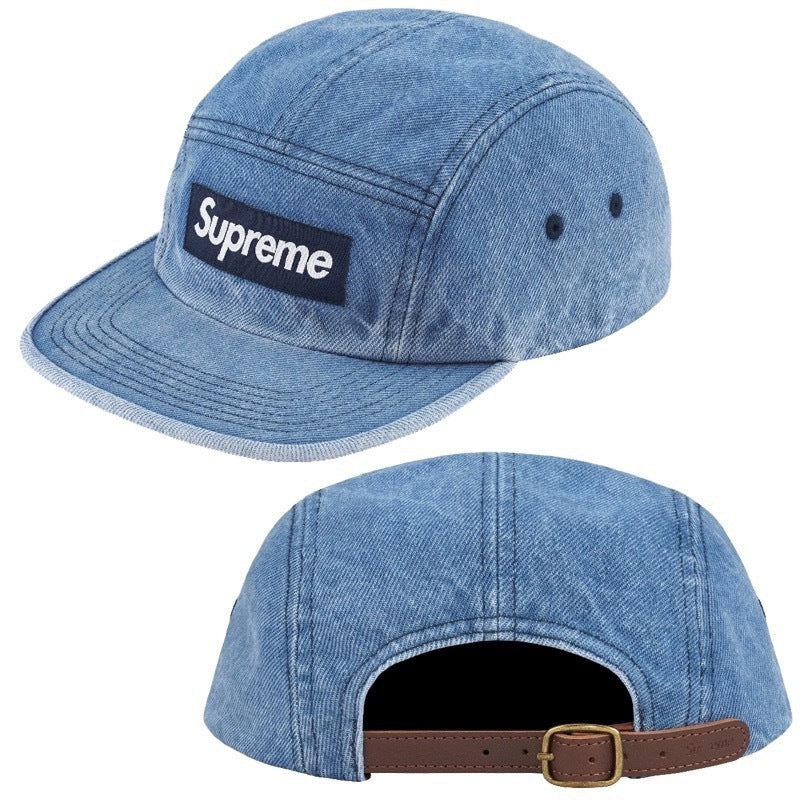 Supreme Denim Small Box Logo Leather Strapback Cap - Blue Denim
