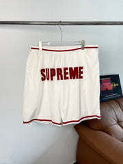 Supreme Large Letter Logo Striped Hem Basketball Shorts - White