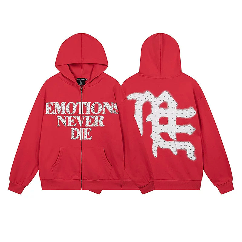 MIXED EMOTION "Emotions Never Die" Rhinestone Hoodie