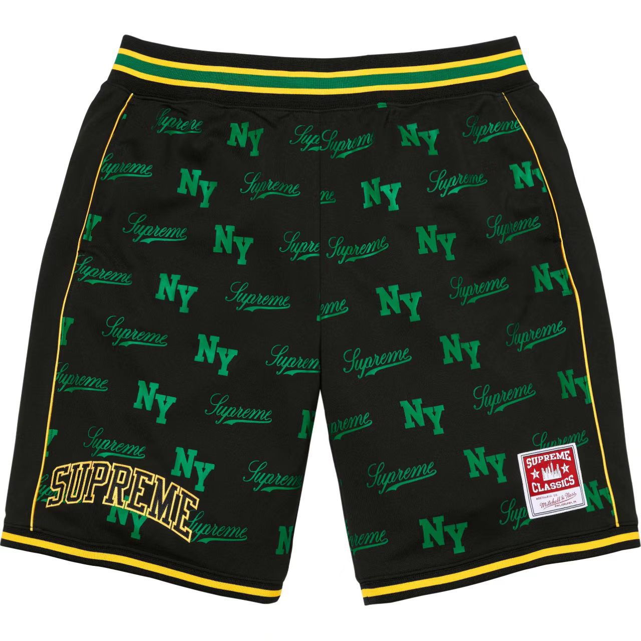 Supreme All-Over NY Logo Contrast Trim Mesh Shorts - Black