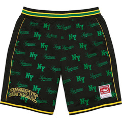 Supreme All-Over NY Logo Contrast Trim Mesh Shorts - Black