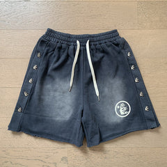 2024 summer new washed and worn casual shorts, flame printed trendy brand Hell Star men's five quarter pants (5)