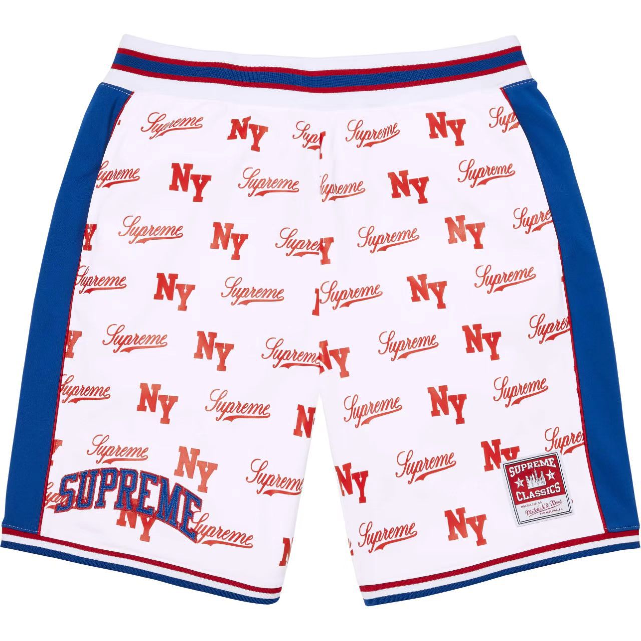 Supreme All-Over NY Logo Contrast Trim Mesh Shorts - White
