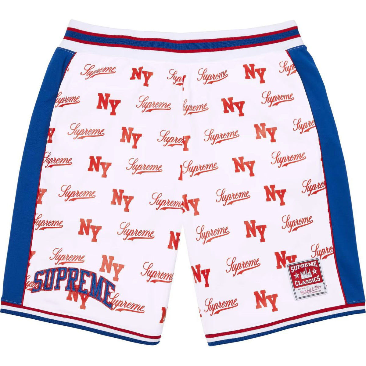 Supreme All-Over NY Logo Contrast Trim Mesh Shorts - White