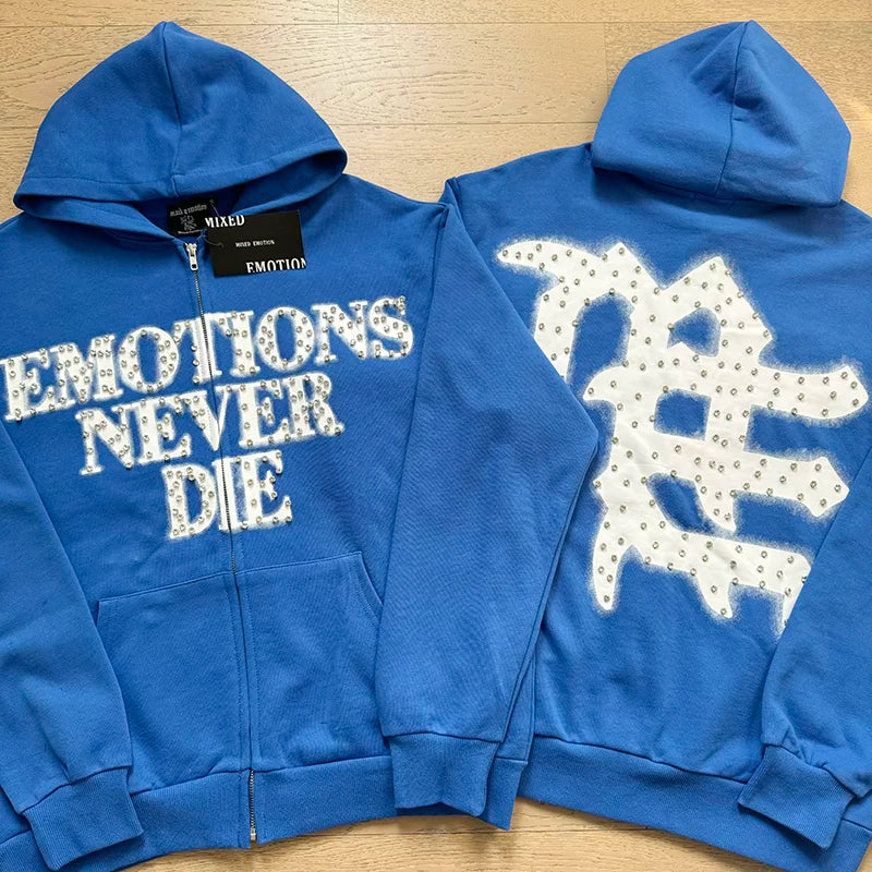 MIXED EMOTION "Emotions Never Die" Rhinestone Hoodie