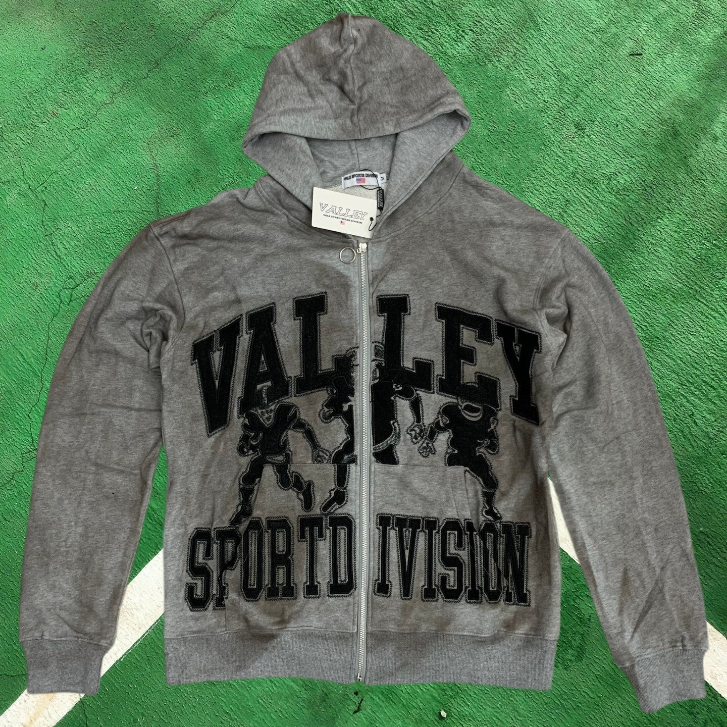 Vale Forever Vintage Wash Graphic Full-Zip Hoodie (Grey / Valley Sport Division)