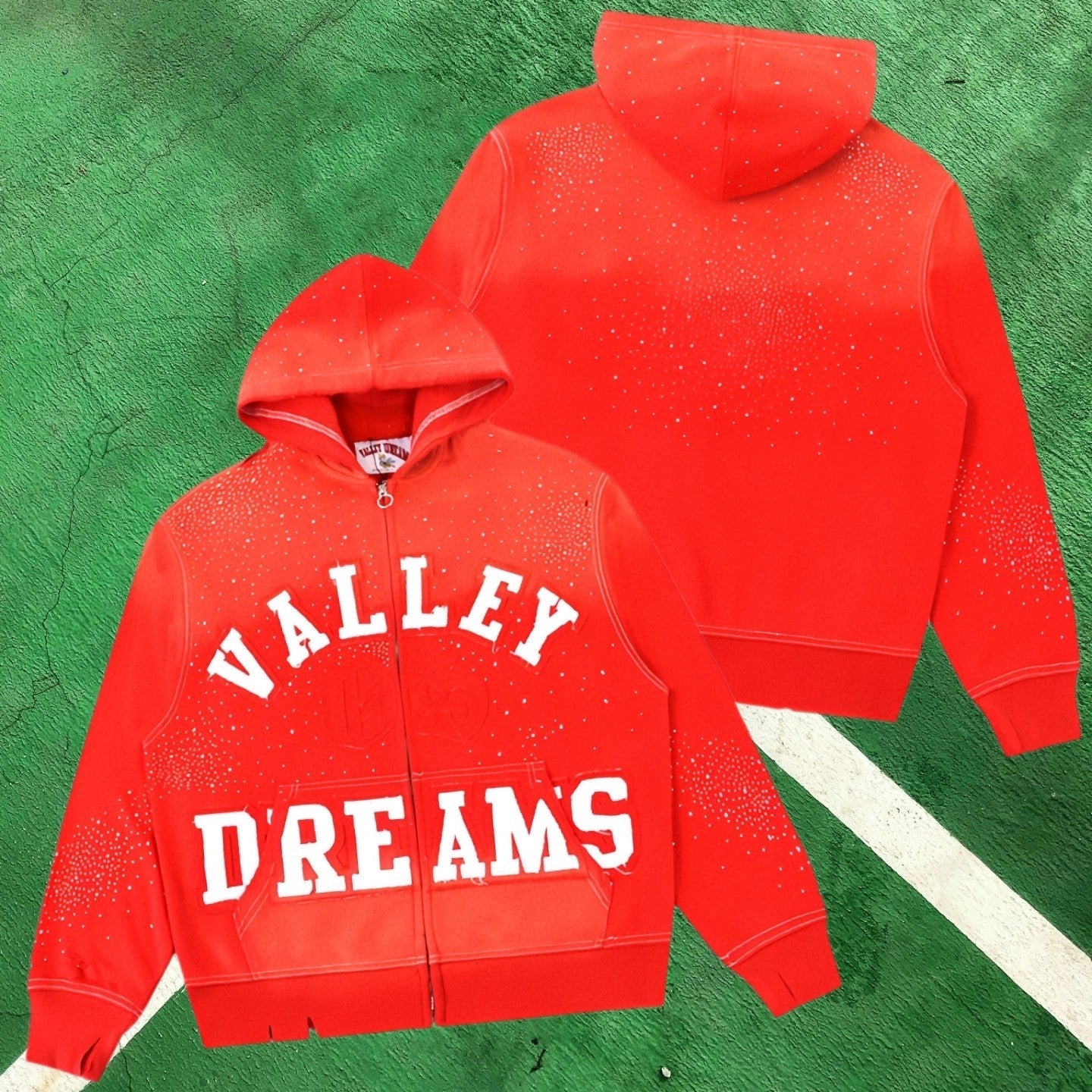 Vale Forever Rhinestone Embellished Full-Zip Hoodie (Red / Vale Forever Starry Back)