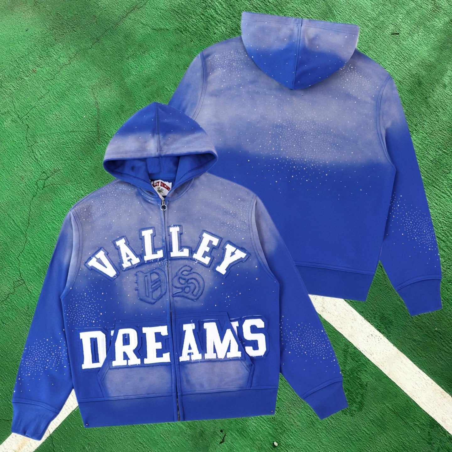 Vale Forever Rhinestone Embellished Full-Zip Hoodie (Blue / Vale Forever Starry Back)
