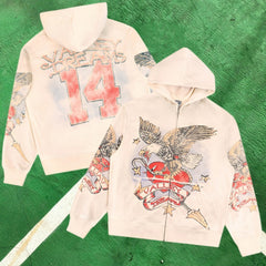 Vale Forever Graphic Full-Zip Hoodie (Cream / Eagle, Heart & Number 14)