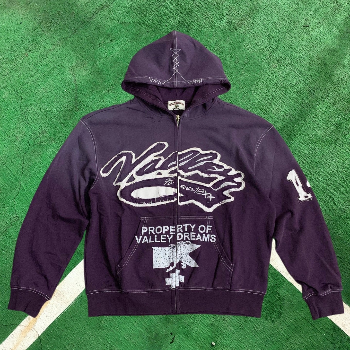 Vale Forever Contrast Stitch Full-Zip Hoodie (Purple / Property of Vale Forever)