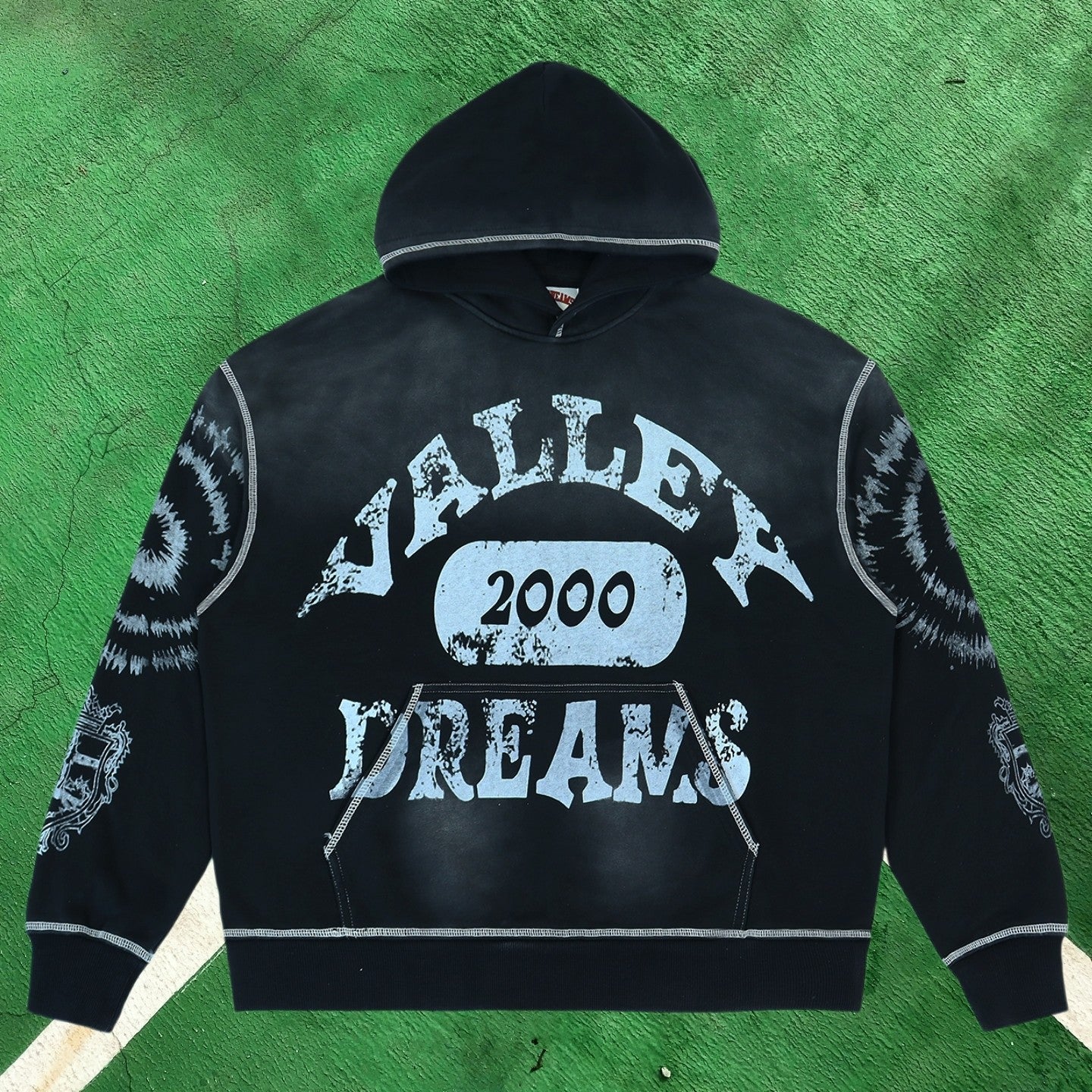 Vale Forever 2000 Contrast Stitch Pullover Hoodie (Black / Light Blue Branding)
