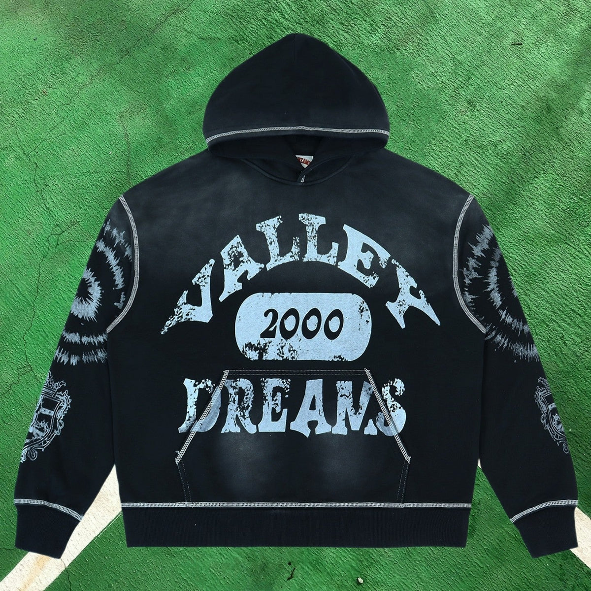 Vale Forever 2000 Contrast Stitch Pullover Hoodie (Black / Light Blue Branding)