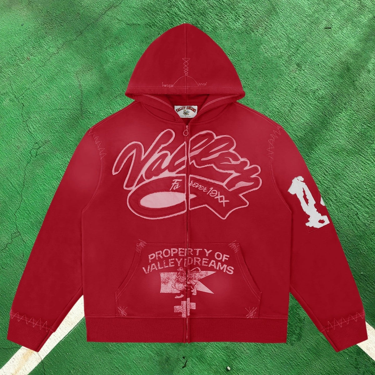 Vale Forever Equestrian Full-Zip Hoodie (Red / Polo Motif & "Lives Forever")