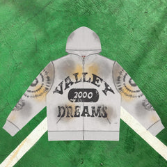 Vale Forever 2000 Contrast Stitch Full-Zip Hoodie (Grey / Black & Yellow Accents)