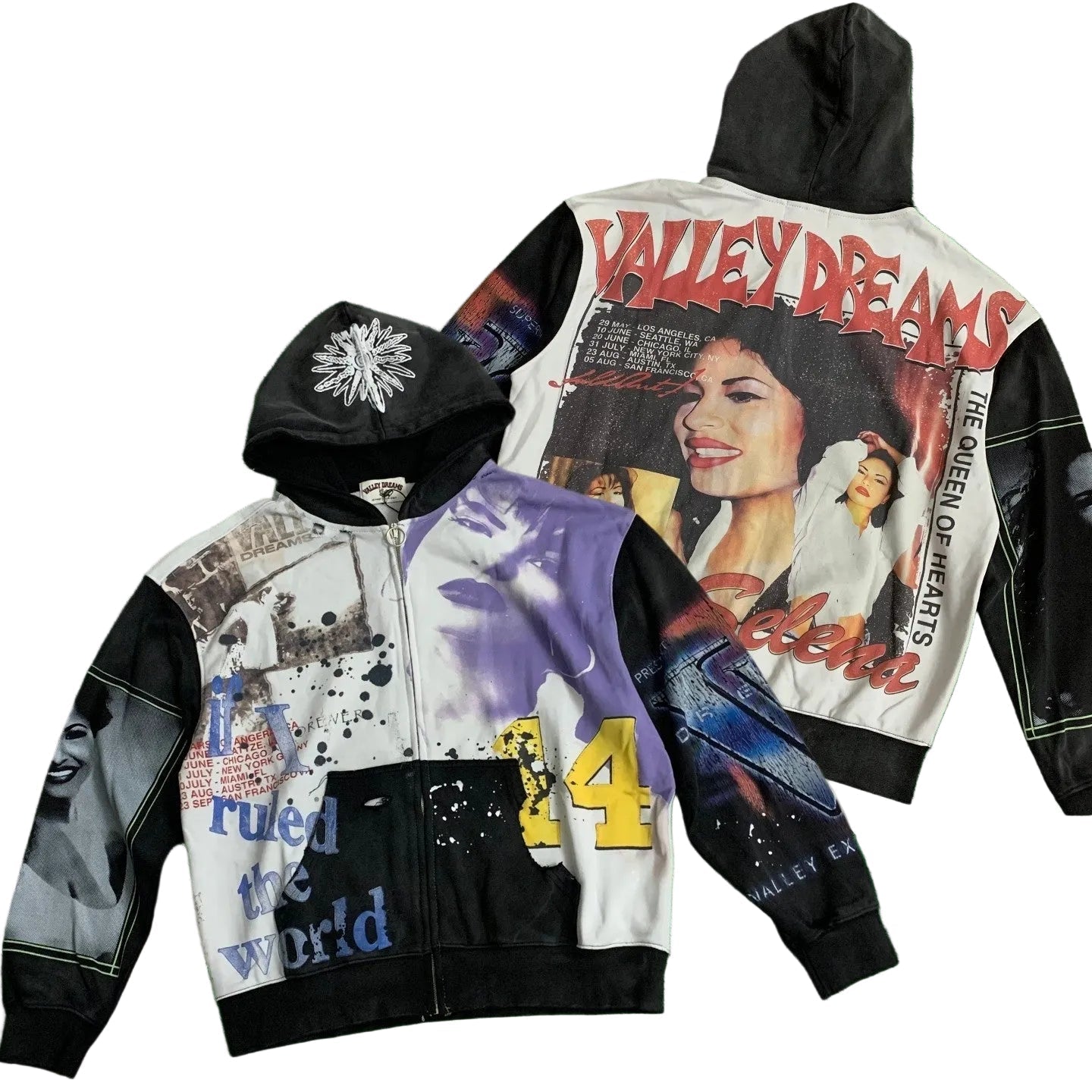 Vale Forever Graphic Full-Zip Hoodie (Black, White & Purple / Selena Tribute & Photo Collage)