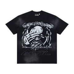Hellstar Vintage Wash Skull Graphic Oversized T-Shirt - Dark Acid Black