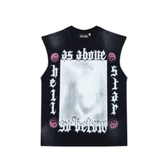 Hellstar High-Street Distressed Yin Yang Taichi Print Cotton Tank Top